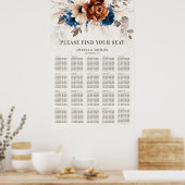 Terracotta Navy Blue Pampas Grass Zittabel Poster (Keuken)