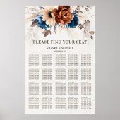 Terracotta Navy Blue Pampas Grass Zittabel Poster (Voorkant)