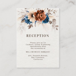 Terracotta Navy Blue Rustic bruiloft Informatiekaartje