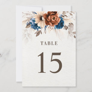Terracotta Navy Blue Rustic Tafelnummerkaart Kaart