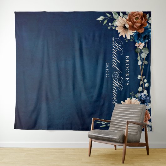 Terracotta Navy Blue Vrijgezellenfeest Foto achter Wandkleed (In Situ (horizontaal))