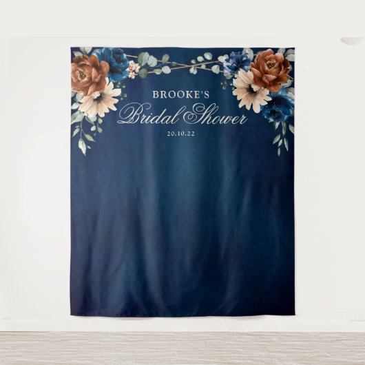 Terracotta Navy Blue Vrijgezellenfeest Foto achter Wandkleed (Voorkant)