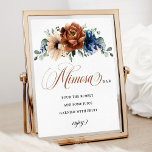 Terracotta Navy Blue Vrijgezellenfeest Mimosa Bar  Poster<br><div class="desc">Elegant marineblauw,  terracotta,  Sinaasappel aardachtig bloemthema bruiloft / vrijgezellenfeest mimosa barteken met elegant boeket van marineblauw,  terracotta kleur rozen pioenrozen en groene eucalyptusbladeren. Neem contact met mij op voor hulp bij maatwerk of als u een ander product met dit ontwerp nodig hebt.</div>