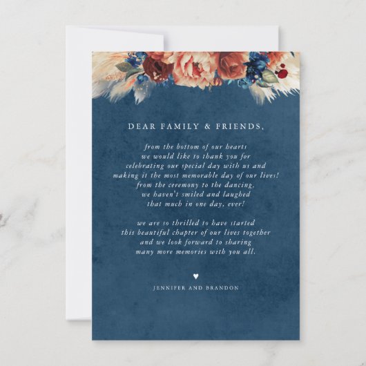 Terracotta Navy Blue Wedding Bedankkaart (Achterkant)