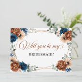 Terracotta Navy Blue zal je mijn bruidsmeisje zijn Kaart (Staand voorkant)