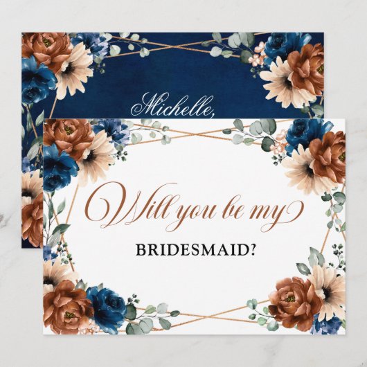 Terracotta Navy Blue zal je mijn bruidsmeisje zijn Kaart (Voorkant / Achterkant)