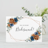 Terracotta Navy Blue zal je zijn mijn Bridesmaid Kaart (Staand voorkant)
