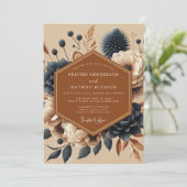 Terracotta Navy Boho Bruiloft Kaart (Staand voorkant)