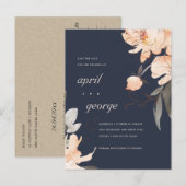 TERRACOTTA NAVY BROWN FLORAL BEWAREN DE DATUM KAAR AANKONDIGINGSKAART (Voorkant / Achterkant)