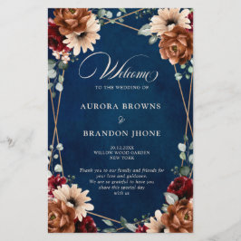 Terracotta Navy Burgundy Geometric Wedding Program