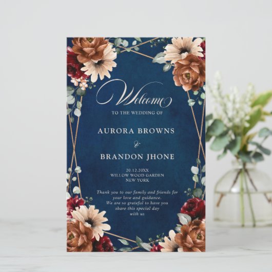 Terracotta Navy Burgundy Geometric Wedding Program (Staand voorkant)
