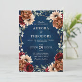 Terracotta Navy Burgundy Red Geometric Wedding Kaart (Staand voorkant)