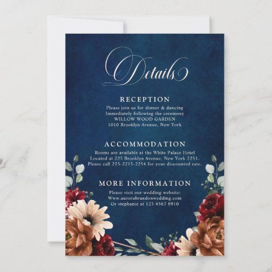 Terracotta Navy Burgundy Red Geometric Wedding Kaart (Achterkant)