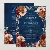 Terracotta Navy Burgundy Red Geometric Wedding Kaart (Voorkant / Achterkant)