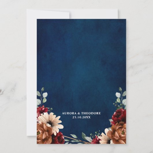 Terracotta Navy Burgundy Red Geometric Wedding Kaart (Achterkant)