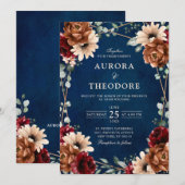 Terracotta Navy Burgundy Red Geometric Wedding Kaart (Voorkant / Achterkant)