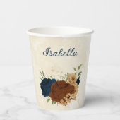 terracotta navy floral papieren bekers (Achterkant)
