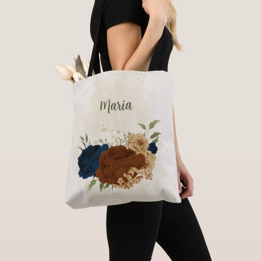 terracotta navy floral tote bag (Dichtbij)