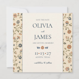 Terracotta Navy Gebloemde Trouwkaart Save The Date