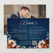 Terracotta Navy Greenery Bourgogne Wedding Details Informatiekaartje (Voorkant / Achterkant)