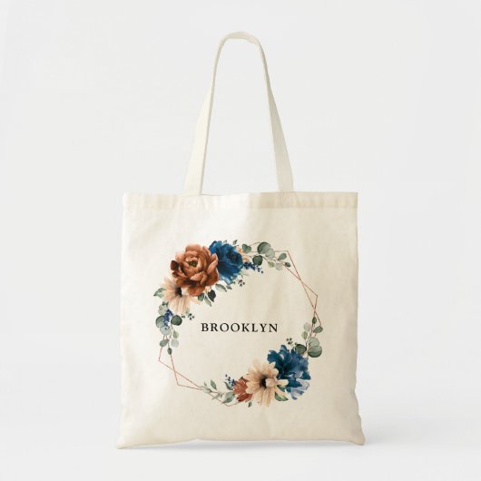 Terracotta Navy Greenery Geometric Bridesmaid Gift Tote Bag (Voorkant)