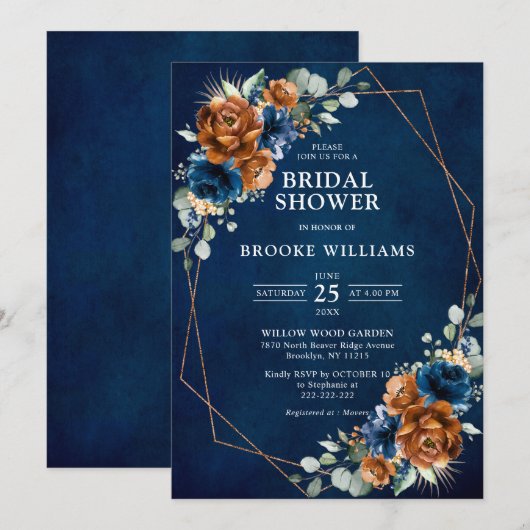 Terracotta Navy Greenery Geometric Vrijgezellenfee Kaart (Voorkant / Achterkant)