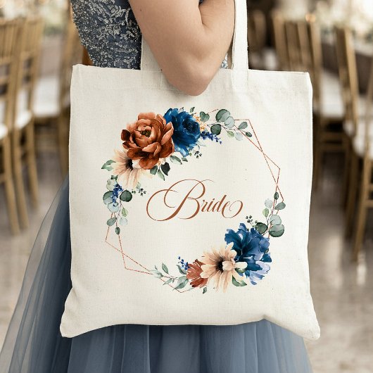 Terracotta Navy Greenery Geometric Wedding Bride Tote Bag
