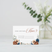 Terracotta Navy Greenery Raad eens hoeveel kussen Informatiekaartje (Staand voorkant)