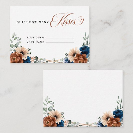 Terracotta Navy Greenery Raad eens hoeveel kussen Informatiekaartje (Voorkant / Achterkant)