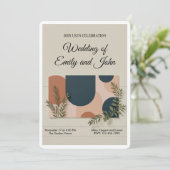 Terracotta Navy Greenery Wedding Invitation Kaart (Staand voorkant)