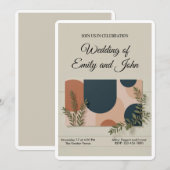 Terracotta Navy Greenery Wedding Invitation Kaart (Voorkant / Achterkant)