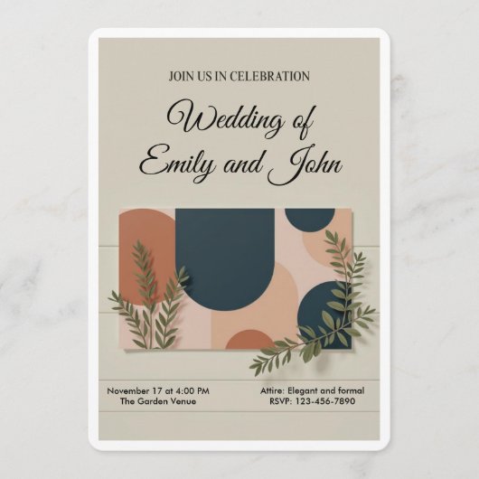 Terracotta Navy Greenery Wedding Invitation Kaart (Voorkant)