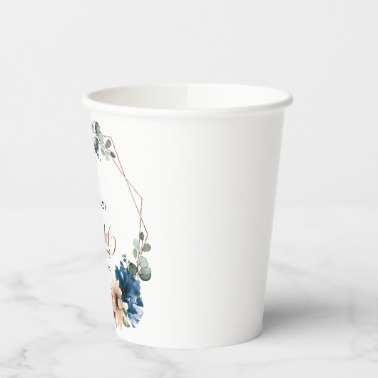 Terracotta Navy Groenery Geometrische Bruiloftsbor Papieren Bekers (Links)