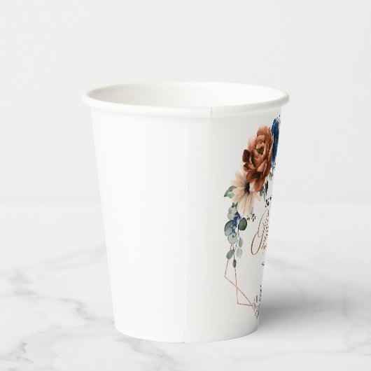 Terracotta Navy Groenery Geometrische Bruiloftsbor Papieren Bekers (Rechts)