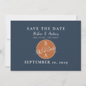 Terracotta Navy Monogram Huwelijk Save The Date (Voorkant)