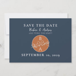 Terracotta Navy Monogram Huwelijk Save The Date