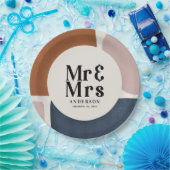 terracotta navy painterly abstract wedding mr mrs papieren bordje (Feest)
