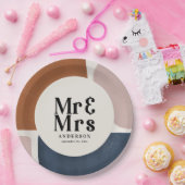 terracotta navy painterly abstract wedding mr mrs papieren bordje (Feest)