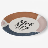 terracotta navy painterly abstract wedding mr mrs papieren bordje (Gekanteld)