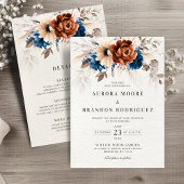 Terracotta Navy Pampas Grass Alles in één bruiloft Kaart