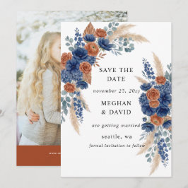 Terracotta Navy Pampas Groene Moderne Foto Save The Date