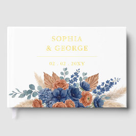 Terracotta Navy Pampas Groene Moderne Trouwdag Gastenboek