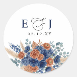 Terracotta Navy Pampas Groene Moderne Trouwdag Ronde Sticker