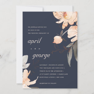 TERRACOTTA NAVY WATERVERF FLORAL WEDDING INVITE BEDANKKAART