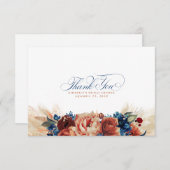 Terracotta Navyblauw Bloem Boho Klein Bedankt (Voorkant / Achterkant)