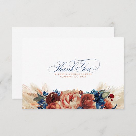 Terracotta Navyblauw Bloem Boho Klein Bedankt (Voorkant / Achterkant)