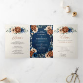 Terracotta Navyblauw Groene Geometrische Trouw Tr Drieluik Aankondiging (Binnen)