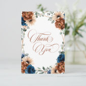 Terracotta Navyblauw Groenery Foto Bruiloft       Bedankkaart (Staand voorkant)