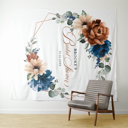 Terracotta Navyblauw Groenery Fotohokje Achtergron Wandkleed (In Situ (horizontaal))