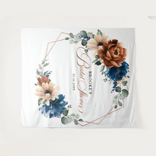 Terracotta Navyblauw Groenery Fotohokje Achtergron Wandkleed (Voorkant (horizontaal))